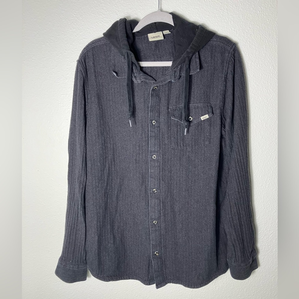 Vans Mens Gray Wine‎ Woven Hooded Long Sleeve Button Front Shirt Jacket Sz Large